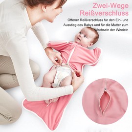 HINATAA Baby Swaddling Bag 0-3 Months / 3-6 Months, Baby Sleeping Bag Newborn Organic Cotton, Baby Swaddle All Year Round Baby Swaddle Blanket for Boys Girls, Adjustable Swaddling Cloths Baby, pink