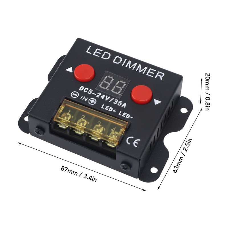 LED Light Strip Dimmer DC 5‑24V 35A PWM Dimming Controller