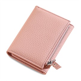 SENDEFN Women's Trifold Wallet, Genuine Leather, Lightweight, Large Capacity, Mini Wallet, Coin Purse, Card Slot, Bidet, Skimming, Stylish, Casual, Present, Folding Wallet, PINK