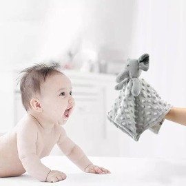 BORITAR Baby Security Blanket Super Soft Minky Dot Fabric Lovely Animal Pattern 14Inch - Elephant