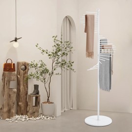 MARTEXBUY Scarf Organizer, Hijab Organizer, 30 Tiers Metal Scarf Hanger for Multiple Scarves, 67" Height Floor-standing Hijab Stand Belt Pants Hanger for Home, Commercial, Clothing Store (White)