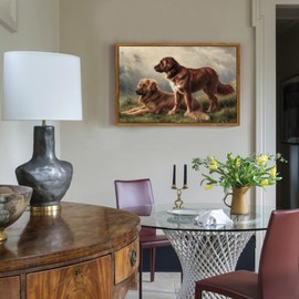 crmotu Framed Wall Art Prints, Still Life Dogs Vintage Decor Paintings, Meadow Golden Retriever Animal Canvas Pictures, Retro Rustic Home Decor Living Room Bedroom Kitchen Aesthetic Artwork 16x24in