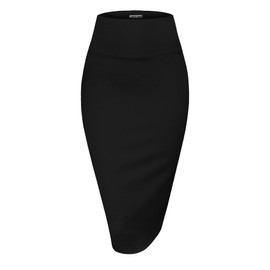 MINEFREE Women's Premium High Waist Nylon Ponte Stretch Office Pencil Skirt Solid Black 2XL