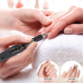 Electric Nail Files, Electric Nail Drill Portable, Electric Nail File for Thick Toe Nails with 6 Drill Bits and Sanding Bands Professional Adjustable Speed for Gel Nails/Acrylic Nails/Beginner (Black)