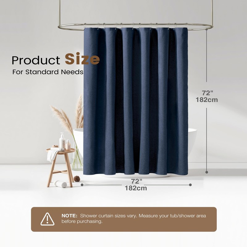 BTTN Navy Blue 3 in 1 Linen Textured Shower Curtain
