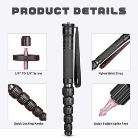 TONYBOO TA-7L 68.5 inch Monopod for Camera, Aluminum Monopod with 6-Section Height Portable Compact Lightweight, Max Load 40 lbs,Camera Stand Walking Stick for Photography DSLR Canon Nikon Sony