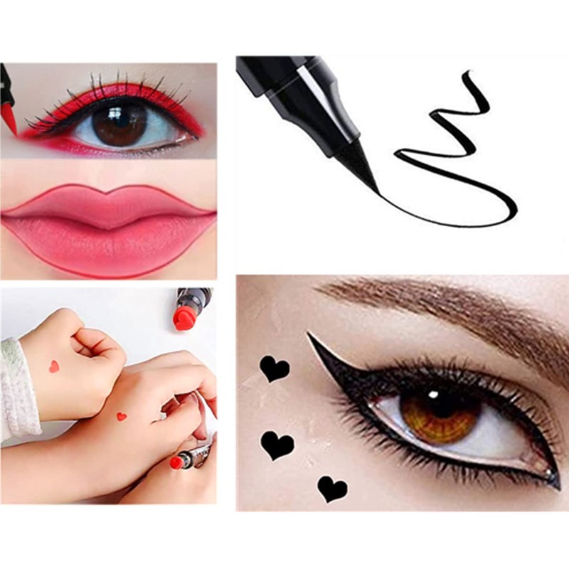 Go Ho 2 PCS Waterproof Liquid Eyeliner Stamps,Double-side Black&Red Smudge-proof