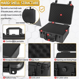 ITHWIU Protective Hard Case Shockproof Water-resistant with Customized DIY Foam Insert fit for Camera, etc, 11 X 9.5 X 5-Inch