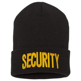 Premium Security Beanie For Men - Winter High Visibility 3D Embroidered Cap, Black/Yellow