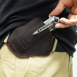 Topstache Handmade Leather Pocket Knife Sheath for Belt,EDC Belt Folding Knife Sheath for Man,Cross Draw Right Side Carry Open Top Knife Sheath for 5 inch Folding Knife,DarkBrown