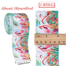 CABODYALS 9.14M 50mm Flamingo Ribbon Wired Polyester Cartoon Pattern Ribbon Colorful Summer Tropical Animal Print Fabric Ribbons Bulk for Sewing Making Craft Wreath Gift Wrapping Party Diy Supply