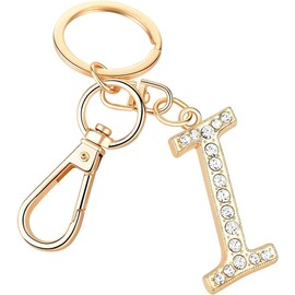 Rohans Womens Gold Plated Alloy Car Key Ring with Crystal Rhinestone Alphabet Initial Letter Keychain (I)