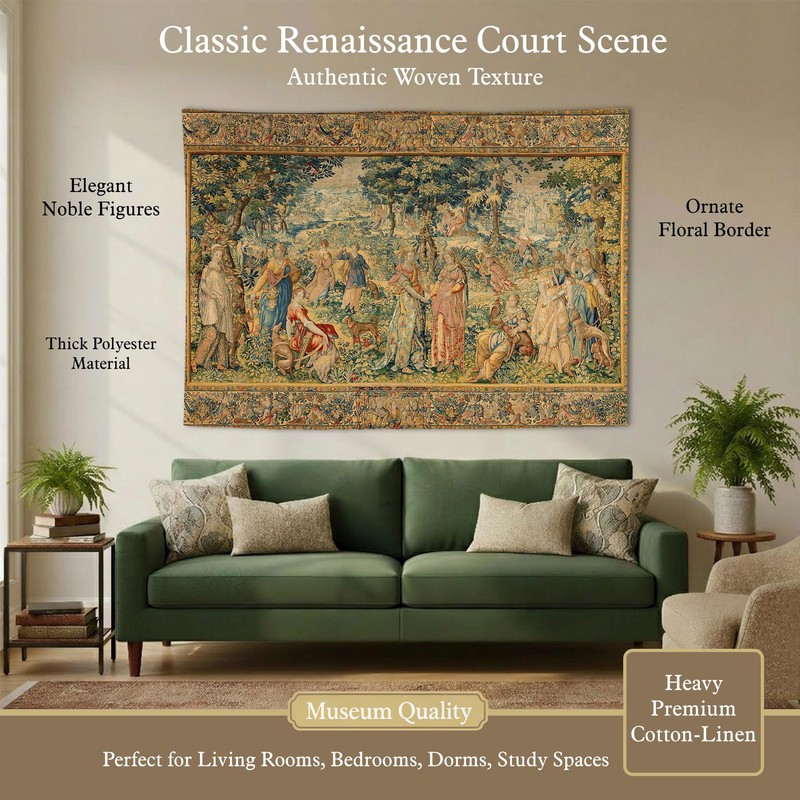 Medieval Tapestry Wall Hanging Renaissance Court Scene Wall Art