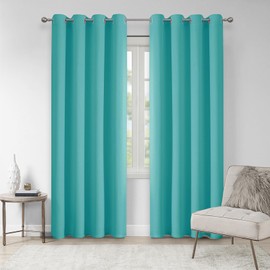 VEHEDE Soft Blackout Thermal Curtains for Bedroom, Room Darkening Window Treatments Drapes for Living Room, Eyelet Black Out Curtains, W46 x L63 Inch, Teal, 2 Panels