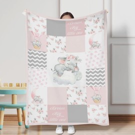 HawSkgFub Baby Toddler Girl Pink Sleeping Elephant Throw Blanket Kids Gift, Nursery Dream Big Little One Flower Lightweight Flannel Fleece Bed Blankets, Floral Stars Newborn Crib Bedding 40 x 50