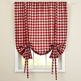 Sweet Home Collection Tie Up Shade Window Treatment Kitchen Window Curtain Shade, 84" Tieup, Buffalo Check Burgundy