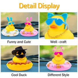 wonuu Car Duck Rubber Duck Car Ornaments Duck Car Dashboard Decorations with Cute Headband Swim Ring Necklace Sunglasses, B-Pink Long Rabbit Ear Headband