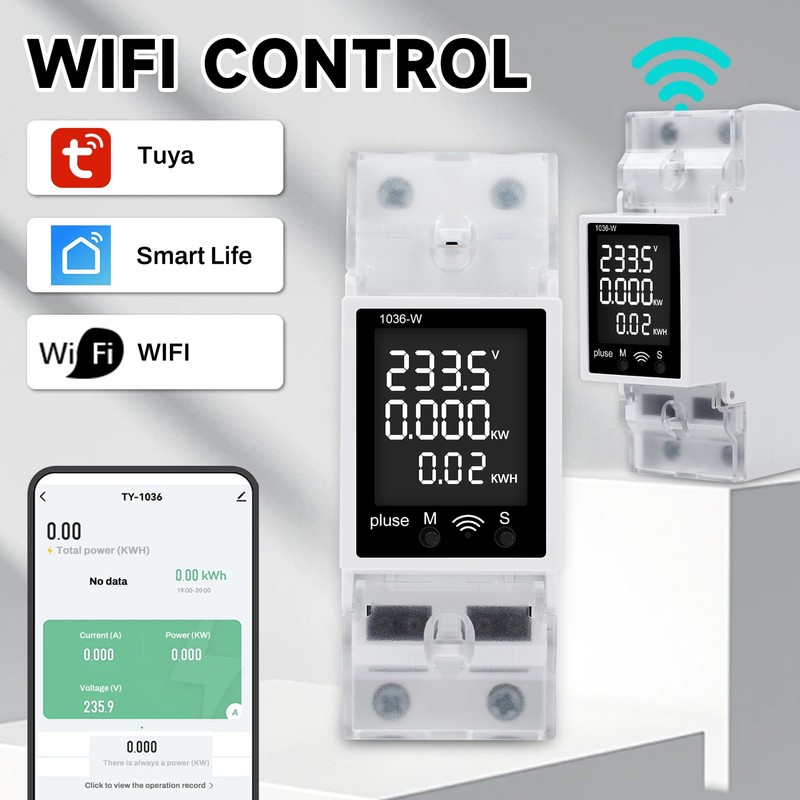 DEWIN Electricity Meter, DIN Rail, WiFi Smart Electricity Meter, LCD