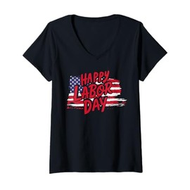 Womens Happy Labor Day 2025 Product United States Flag V-Neck T-Shirt