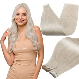 Full Shine Blonde Tape in Hair Extensions Human Hair Color 1000 Ice Blonde Double Sided Tape in Extensions Human Hair 14Inch Hair Extensions Real Human Hair for Women 50Gram Natural Straight 20Pcs