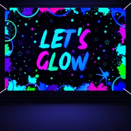 Glow Neon Birthday Backdrop - Glow in The Dark Let’s Glow Banner Background Black Light Themed Party Photography Background Splatter Paint Photo Booth Backdrop, 7x5ft (82.7 x 59 Inch)