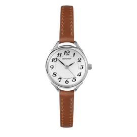 Sekonda Harley Ladies 25mm Quartz Watch in White with Analogue Display, and Brown Leather Strap 40479