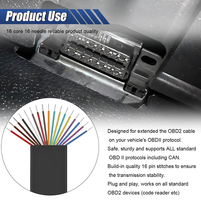 ZIMISI OBD2 Extension Cable, 16Pin Male to Female Flat Ribbon