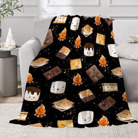Cute S'Mores Blanket | Ultra Soft Marshmallow Cookie Throw Blanket | 40"x50" Marshmallow Gifts for Boys Girls | Plush Warm Cozy Roasted Marshmallows Blanket for Couch/Sofa/Travel/Camping