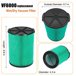 LVJUSEN VF6000 Filter Replacement for Ridgid Shop Vac 5-20 Gallon Wet Dry Vacuums& Hepa Filter for 6-9 Gallon Husky Vacuum-2 Pack