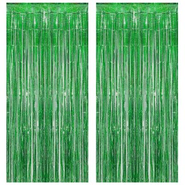 Torytoe Tinsel Curtain Green Glitter, Pack of 2 Metallic Glitter Curtain Fringe 1 x 2 m Glitter Tinsel Curtain Tinsel Curtains Foil Fringe Party Decoration Background for Birthdays Festivals Party