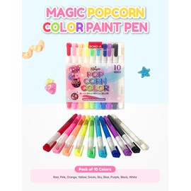 ADDY & PLUSY Dong-A Magic Puffy Popcorn Color Pen 10 Colors 3D Decorating Cards,Drawing, Small Art