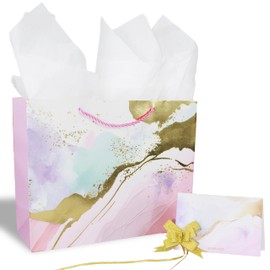 AOKELEON 12.6" Gift Bag Set with Gold Foil & 250g Art Paper - Blush Pink for Women’s Birthdays, Bridal Showers, Valentine’s Day Gifts”