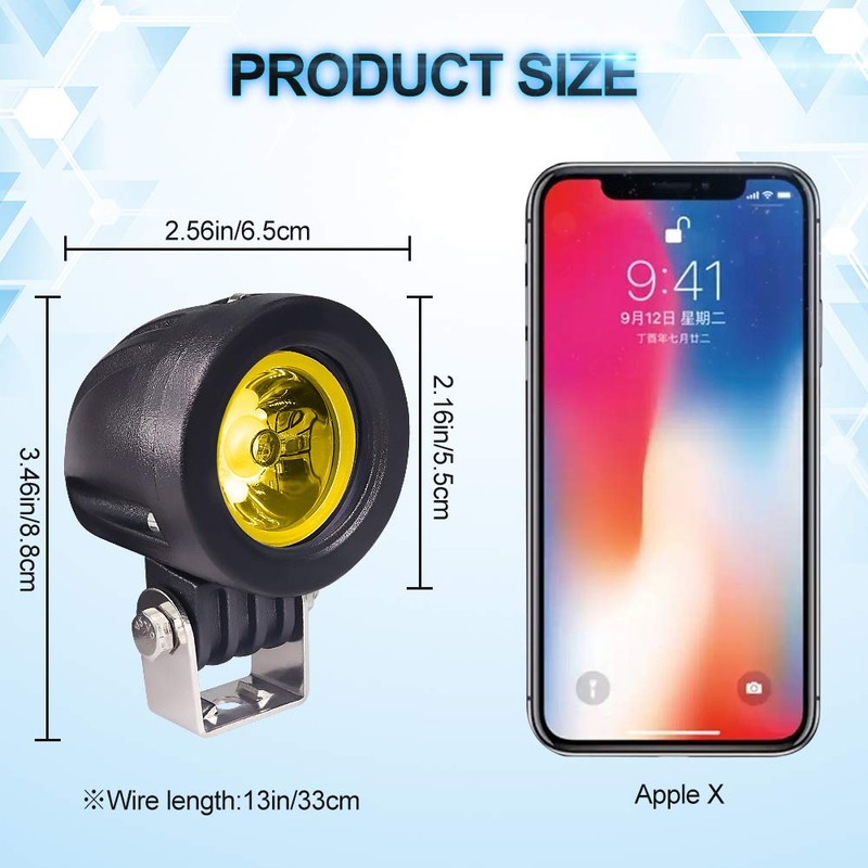 X-STYLE Motorcycle LED Fog Light, Yellow, 10W LED Work Light,