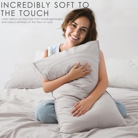 OnlySet 4Pcs Organic Linen Sheets King Size, 100% French Linen from Normandy, Breathable & Durable Natural Linen King Sheet Set with 16 Inch Deep Pocket, 1 Flat Sheet, 1 Fitted Sheet, 2 Pillowcases