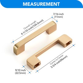 HOME EDIT Brushed Brass Cabinet Pulls 3-3/4 Inch Hole Spacing Wide Base Kitchen Cabinet Handles for Drawers 6 Pack