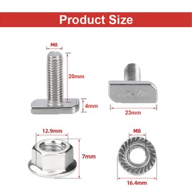 10 Pcs T Bolt Set M8x20mm T Slot Drop-in Bolt Hammer Head Bolts,T Shape Stud Sliding Screw with Hexagon Flange Nuts