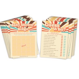 Your Main Event Prints Here Comes The Son Baby Shower Games and Activities - 50 Pack Boy Baby Shower, Retro Sunshine Theme, Fun Babyshower Games, Guess Who, Baby Bingo!