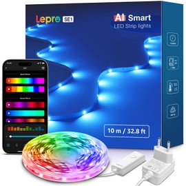 Lepro AI LED Strip SE1, 10 m Smart LED Strip RGB with App Voice Commands, Music Sync, AI Light Design Assistant, Compatible with Alexa & Google Assistant, for Party/Home, No Remote Control