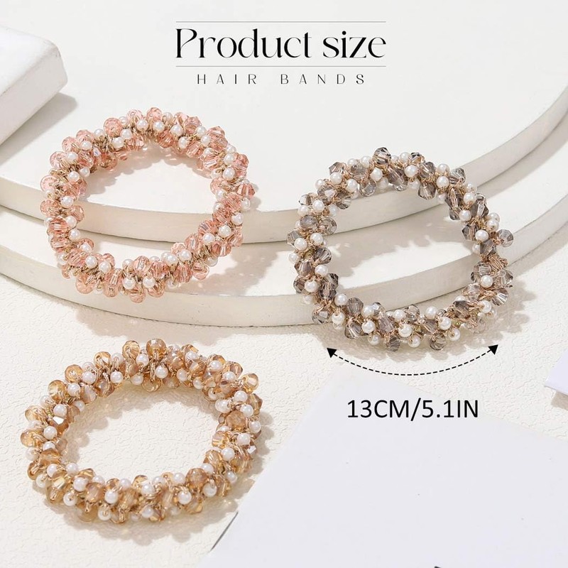 CAKURE Rhinestone Ponytail Holder Pearl Hair Ties Pink Elastic Hair