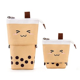 YeahBoom Pencil Case Zip, 2-in-1 Pencil Case and Pen Holder, Pencil Case Girls, Stand Pencil Holder, Telescopic Pencil Case, Pen Holder for Teenagers, Students, coffee milk tea, Fun, versatile