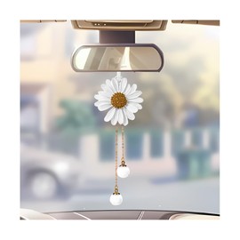 KHGUZ Car Hanging Accessories, Daisy Flower Vehicle Rear View Mirror Pendant Charms, Cute Automotive Interior Decor Hanger Ornament for Women Girls, Universal for SUV, Sedan, Truck (White)