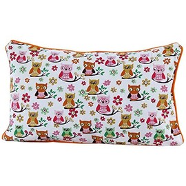 Homescapes - 100% Cotton - Owl - Cushion Cover - 30 x 50 cm Rectangular - 12 x 20 Inches - Orange Red White - 100% Cotton Sofa Pillow Cushion Cover - Washable