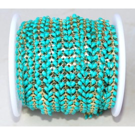 Turquoise Blue Enamel Chain, Gold Plated Fish Bone Chain, Chevron Chain,