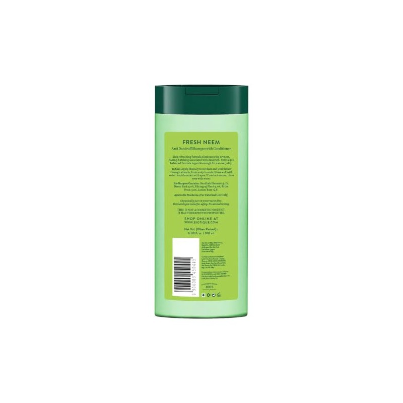 Biotique Bio Neem Margosa Champú y acondicionador anticaspa, 180 ml