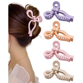WELROG Pack of 4 Women's Elegant Hair Clips with Bow, Large Thick Hair Clips for Women