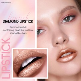 HOSAILY Metallic Brown Lipstick Long Lasting, High Shine Glitter Diamond Creamy Lipstick Transfer Proof, Shimmer High Impact Lip Color Full Coverage Non Stick Cup Lightweight Lip Makeup for Women#6