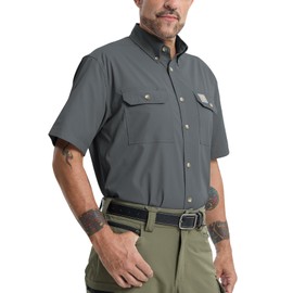 Kecols Mens Regular Fit Work Utility Shirt Midwweight with Two Chest Pockets Wrinkle-Resistant Industrial Work Wear Gunmetal Grey
