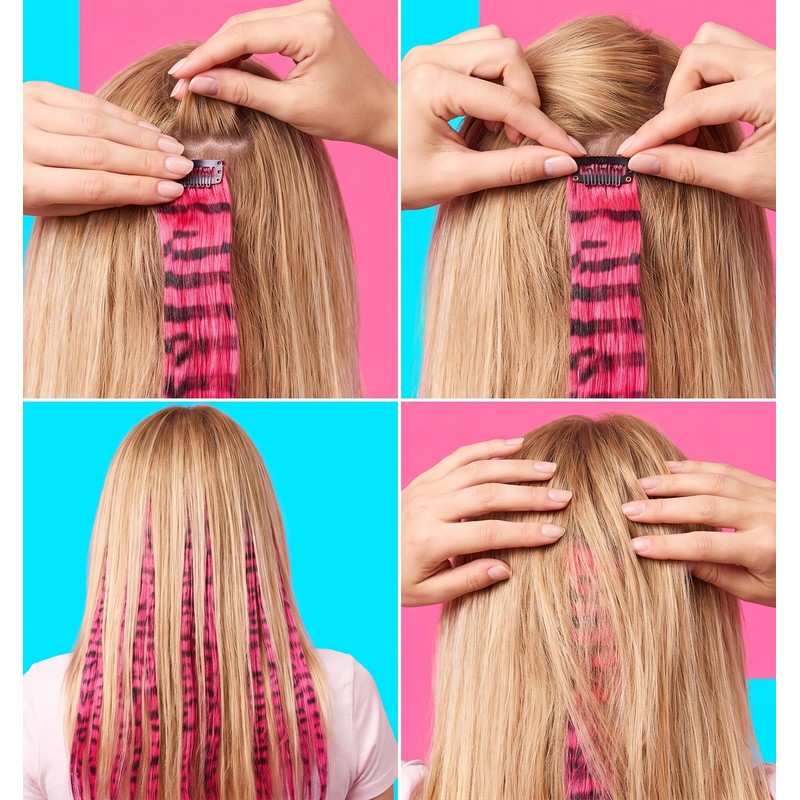 12 PCS Colorful Clip in Hair Extensions, Racoon Tail Hair