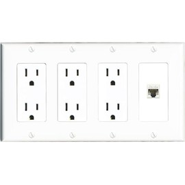 RiteAV CAT5E-WHITE Wall Plate 4 Gang with 3 x 15A Duplex Power Outlets