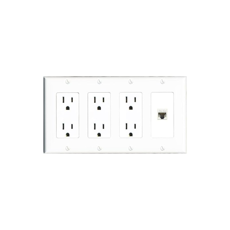 RiteAV CAT5E-WHITE Wall Plate 4 Gang with 3 x 15A